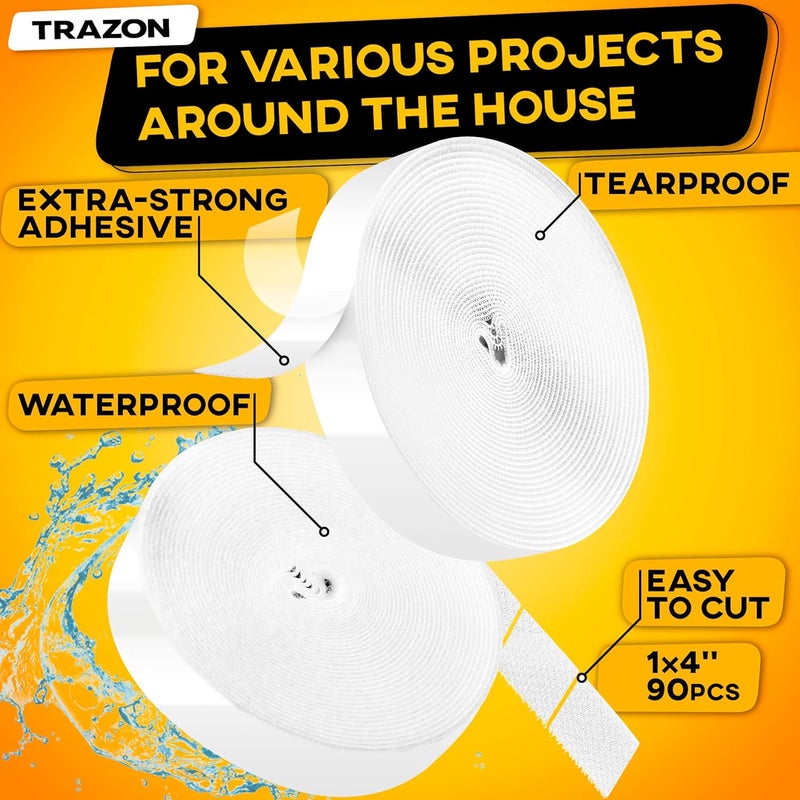 Trazon Hook and Loop Tape Roll with Heavy Duty Adhesive Industrial Strength Easy to Cut, Strong Hook and Loop Strips with Sticky Back, White, 1 Inch * 30 Feet - Image 2